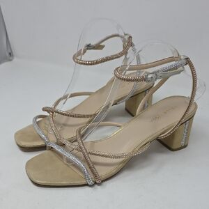 Pelle Moda Gold and Silver Heels with Elegant Straps Size 11